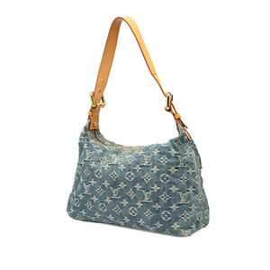 Louis Vuitton Hobo Monogram Leather Bag Blue Baggy Handbag Denim